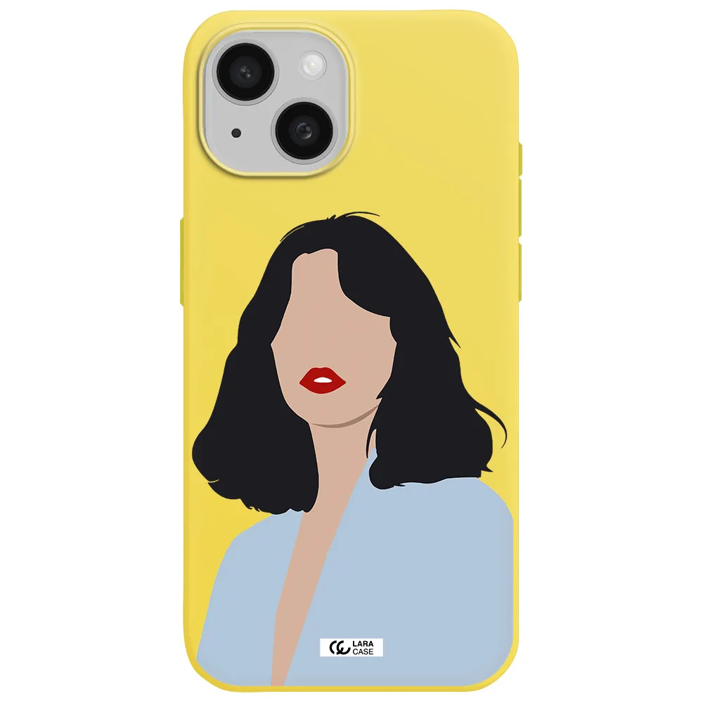 Minimalist Girl Portrait Apple iPhone 15 Silicone canary yellow Case