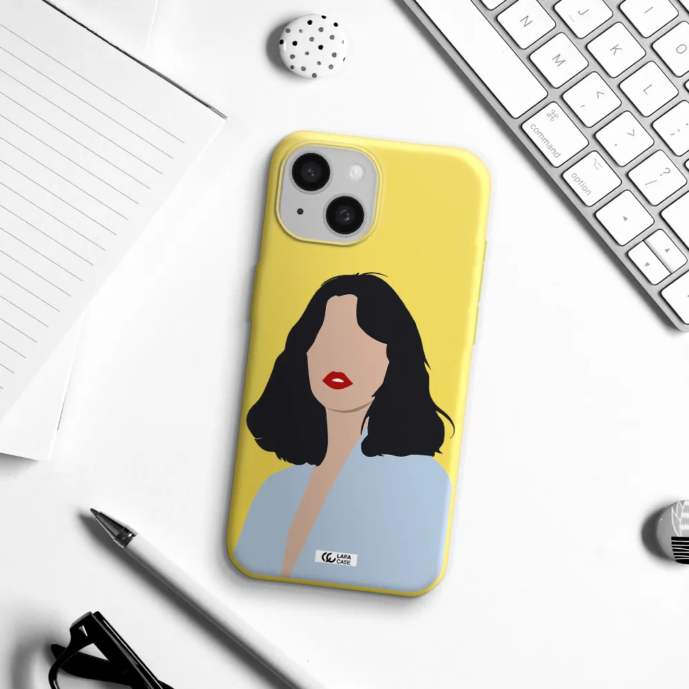Minimalist Girl Portrait Apple iPhone 15 Silicone canary yellow Case