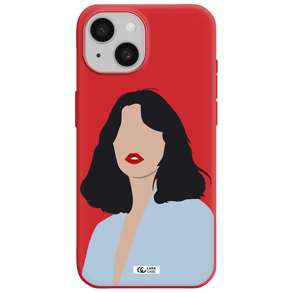 Minimalist Girl Portrait Apple Iphone 15 Silicone Imperial Red Case