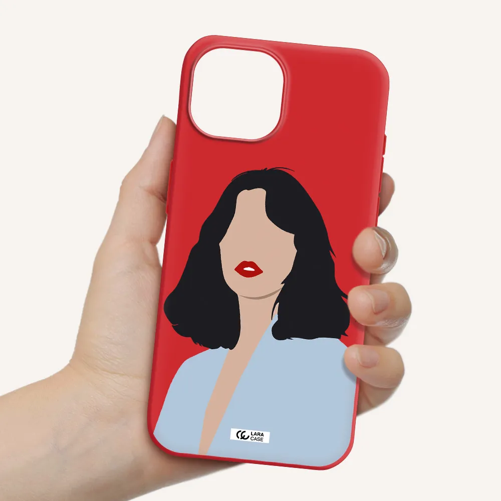 Minimalist Girl Portrait Apple Iphone 15 Silicone Imperial Red Case