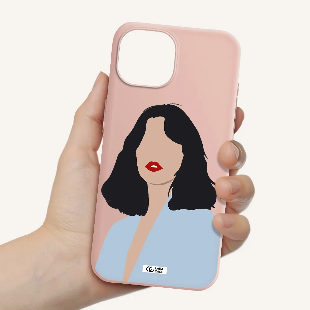 Minimalist Girl Portrait Apple Iphone 15 Silicone Pastel Pink Case