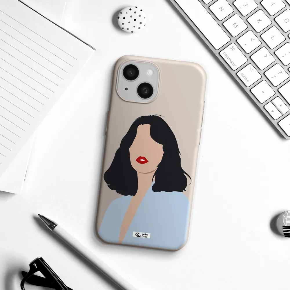 Minimalist Girl Portrait Apple iPhone 15 Silicone Stone Case