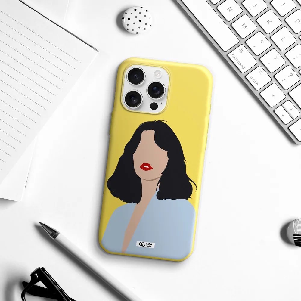 Minimalist Girl Portrait Apple Iphone 16 Pro Max Silicone Canary Yellow Case