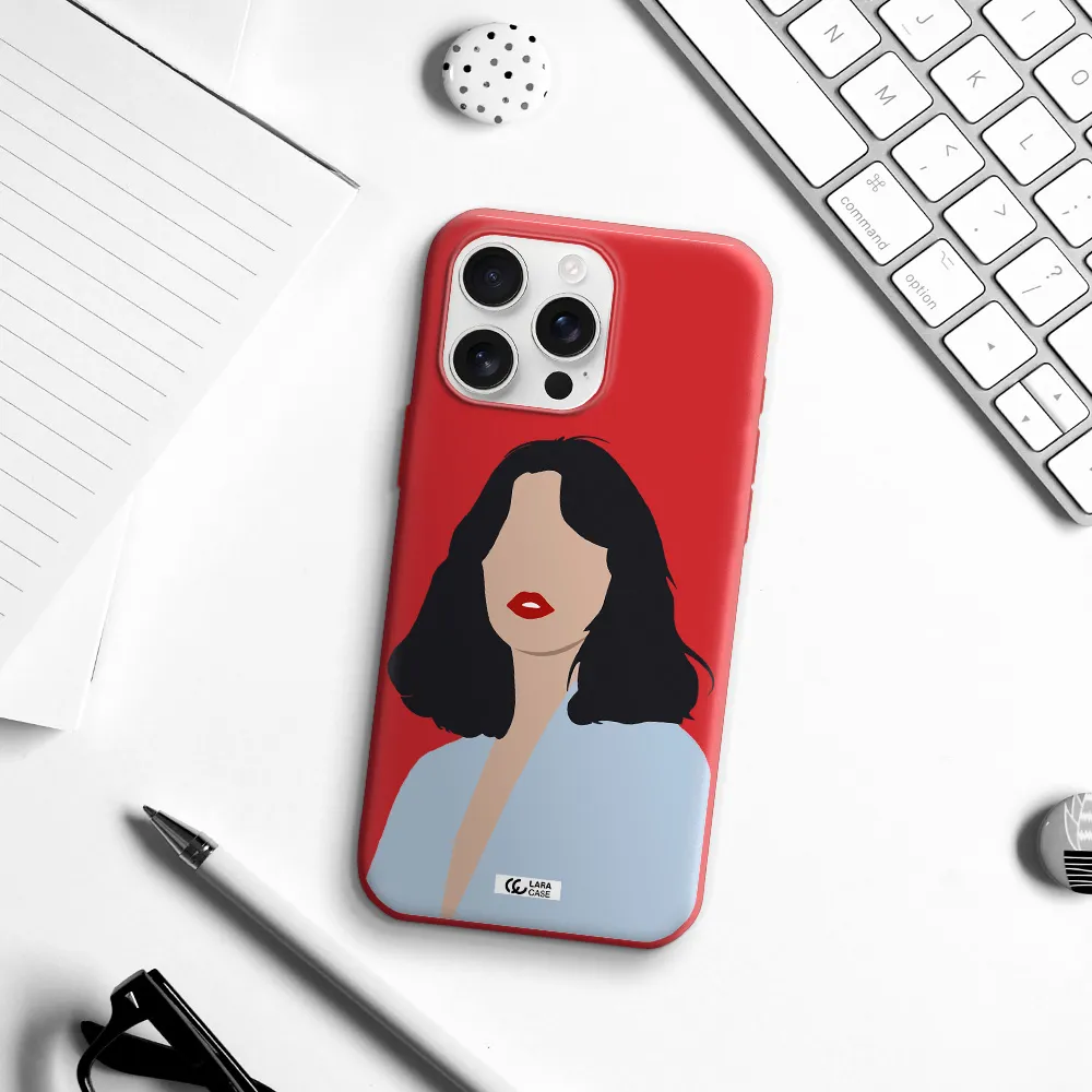 Minimalist Girl Portrait Apple Iphone 16 Pro Max Silicone Imperial Red Case