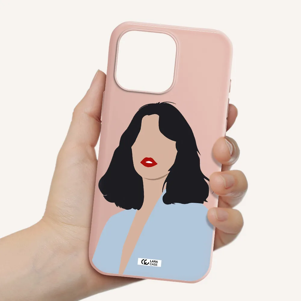 Minimalist Girl Portrait Apple Iphone 16 Pro Max Silicone Pastel Pink Case