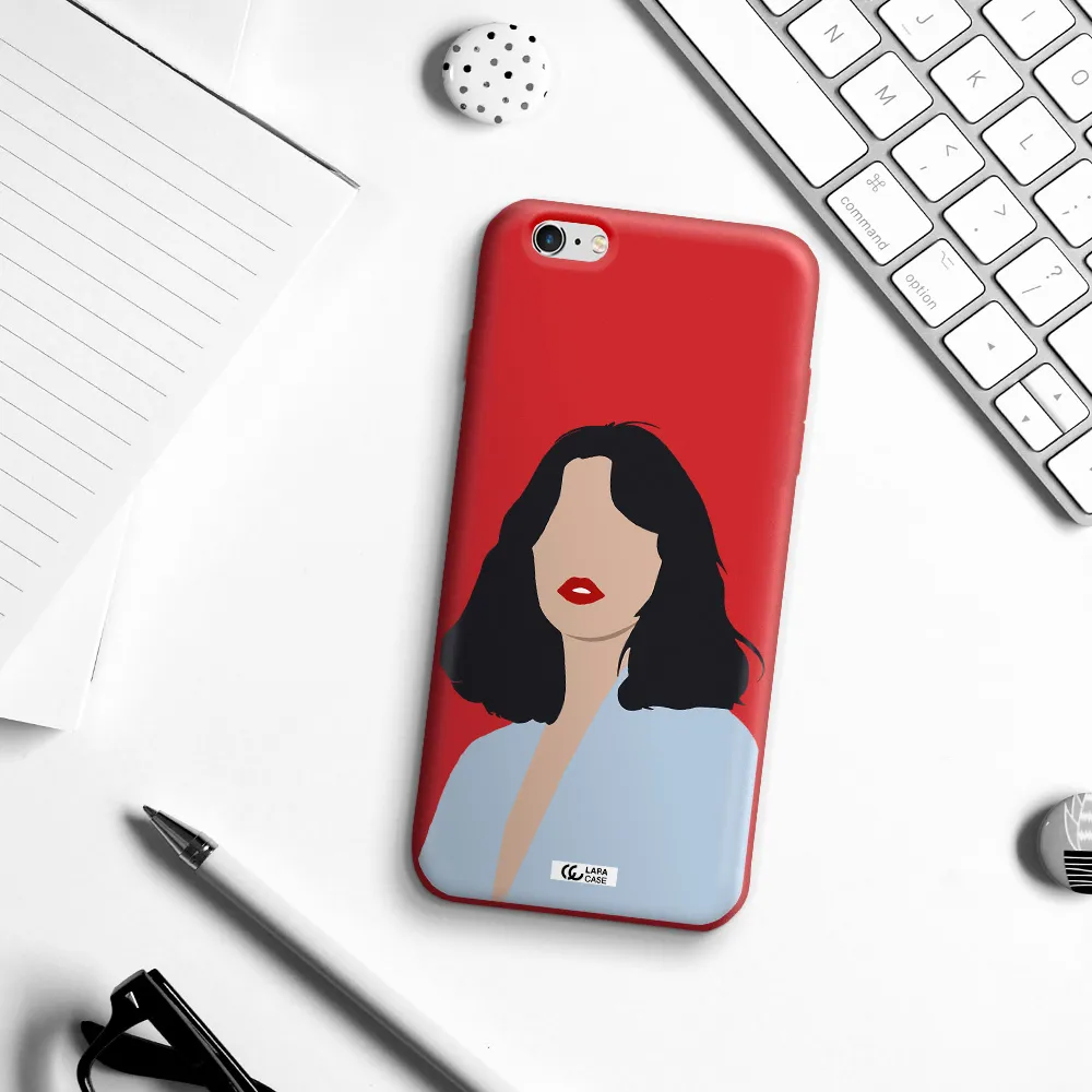 Minimalist Girl Portrait Apple iPhone 6 plus Silicone Imperial Red Case