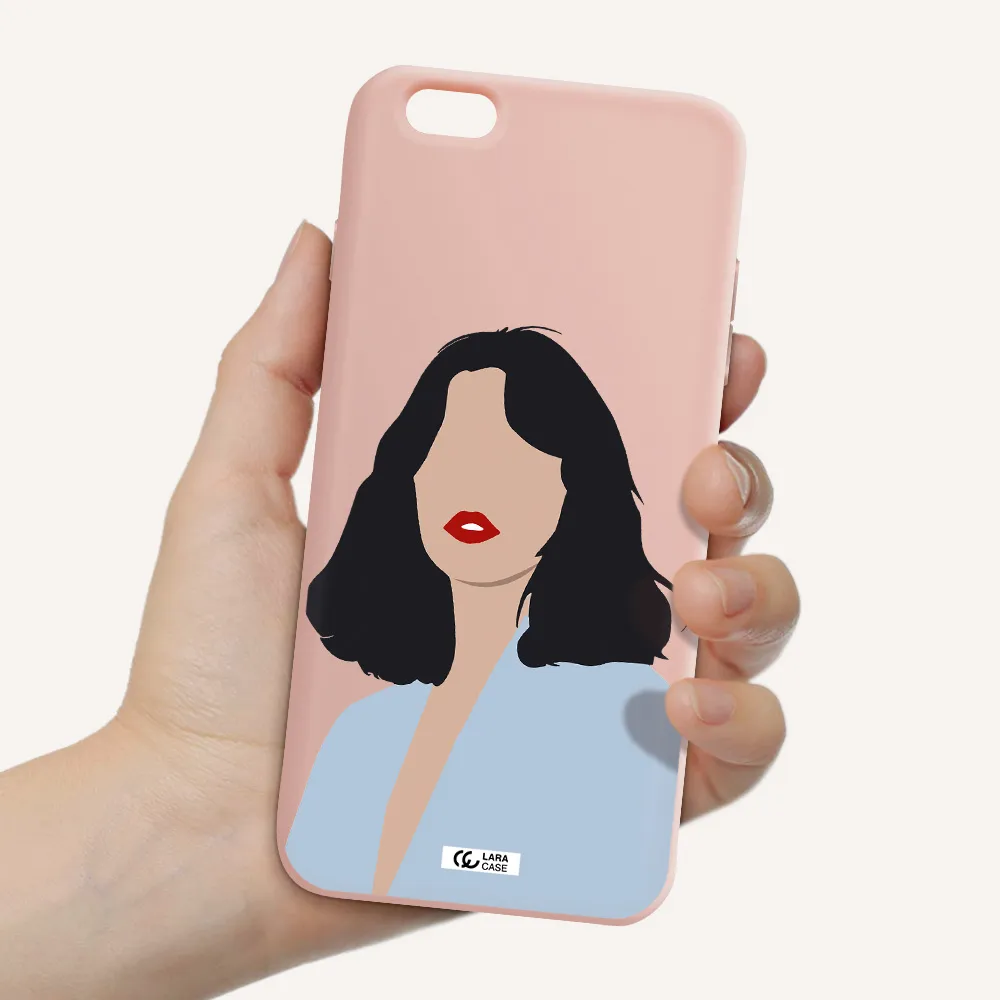 Minimalist Girl Portrait Apple iPhone 6 plus Silicone pastel pink Case