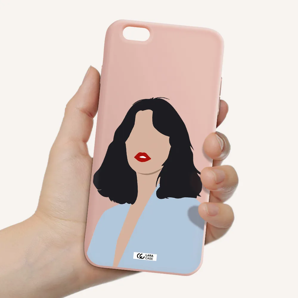 Minimalist Girl Portrait Apple iPhone 6 s plus Silicone pastel pink Case
