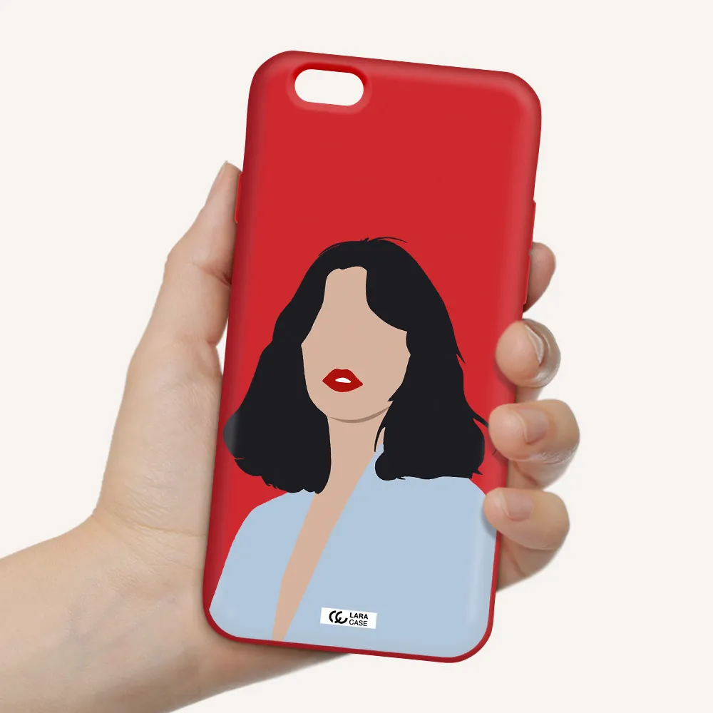 Minimalist Girl Portrait Apple iPhone 6 Silicone Imperial Red Case