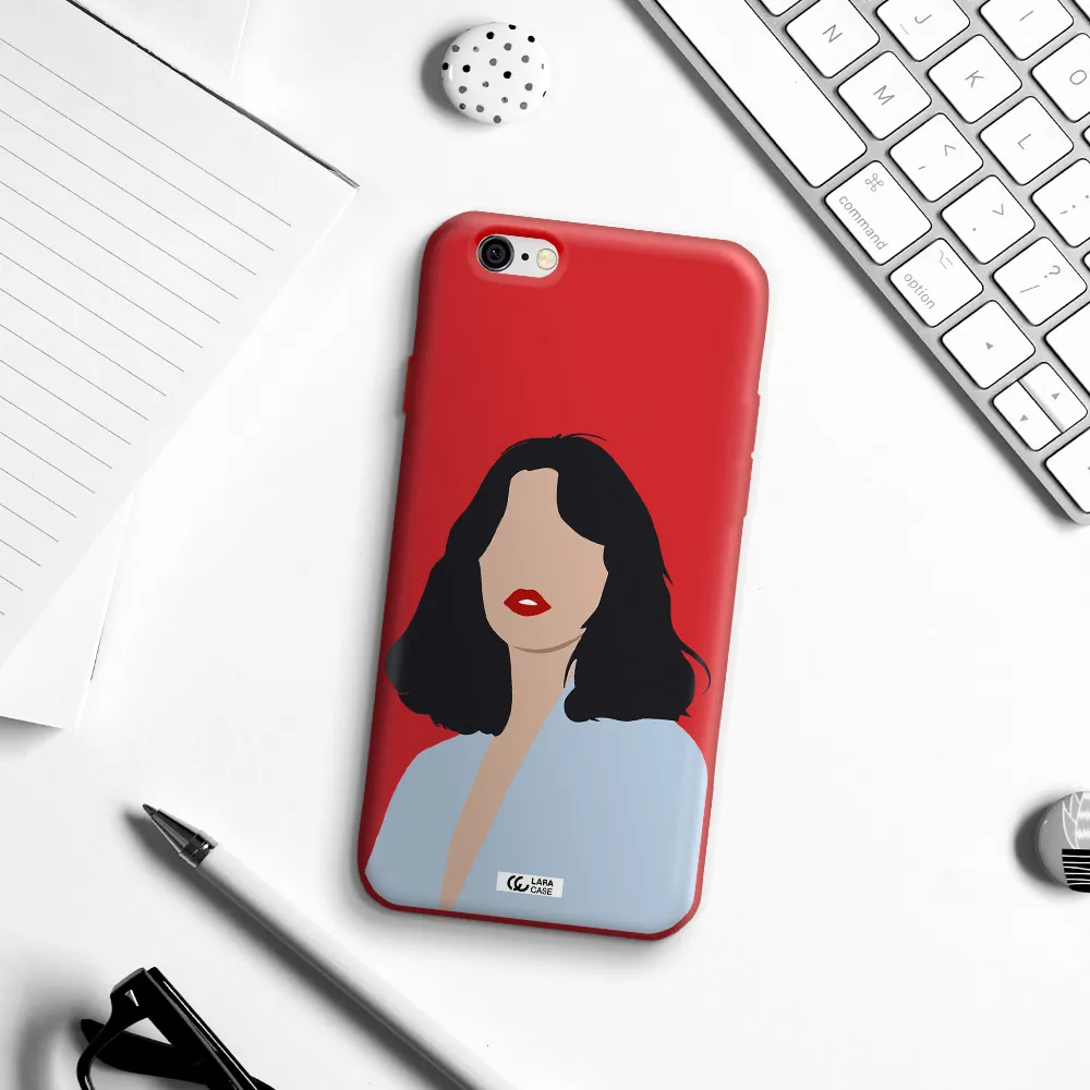 Minimalist Girl Portrait Apple iPhone 6 Silicone Imperial Red Case