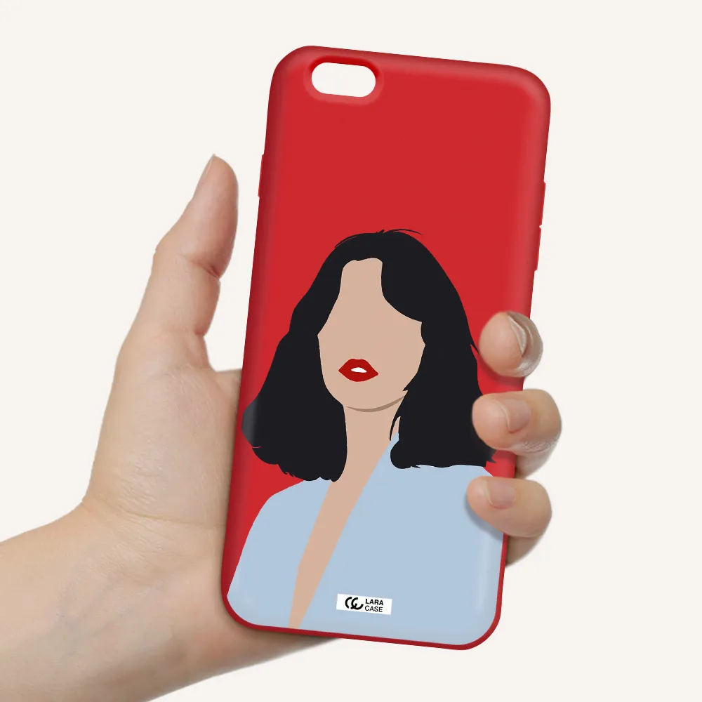 Minimalist Girl Portrait Apple iPhone 6S Silicone Imperial Red Case
