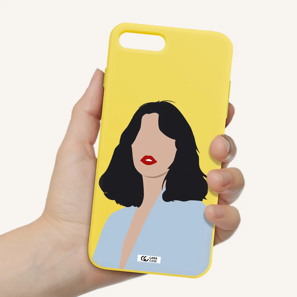 Minimalist Girl Portrait Apple iPhone 7 plus Silicone canary yellow Case