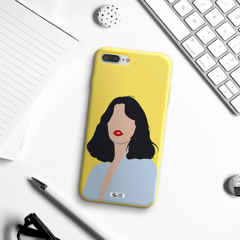 Minimalist Girl Portrait Apple iPhone 7 plus Silicone canary yellow Case