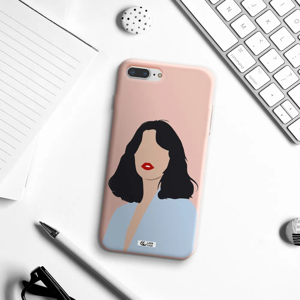 Minimalist Girl Portrait Apple iPhone 7 plus Silicone pastel pink Case
