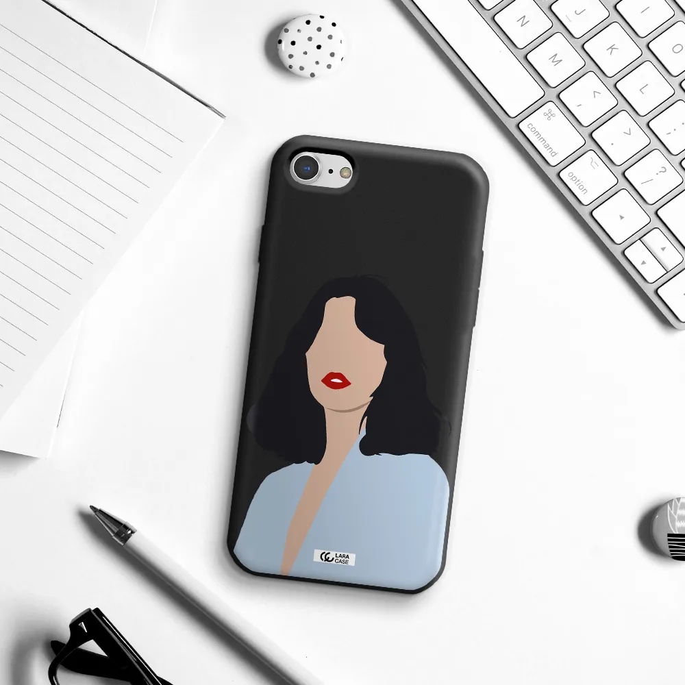 Minimalist Girl Portrait Apple iPhone 7 Silicone black Case