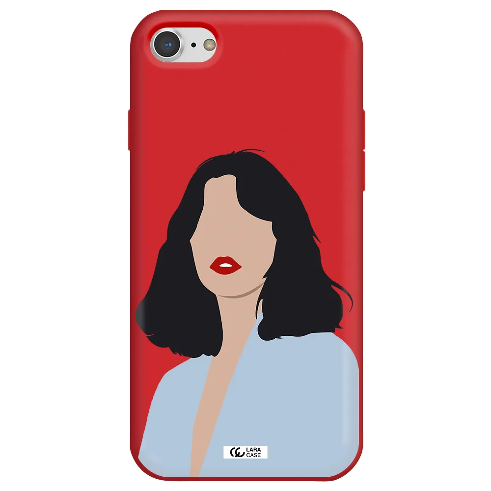 Minimalist Girl Portrait Apple iPhone 7 Silicone Imperial Red Case