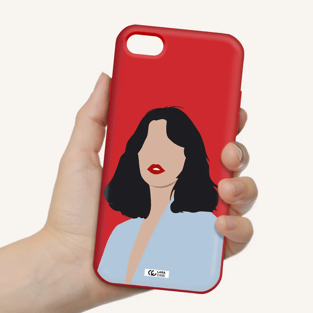 Minimalist Girl Portrait Apple iPhone 7 Silicone Imperial Red Case