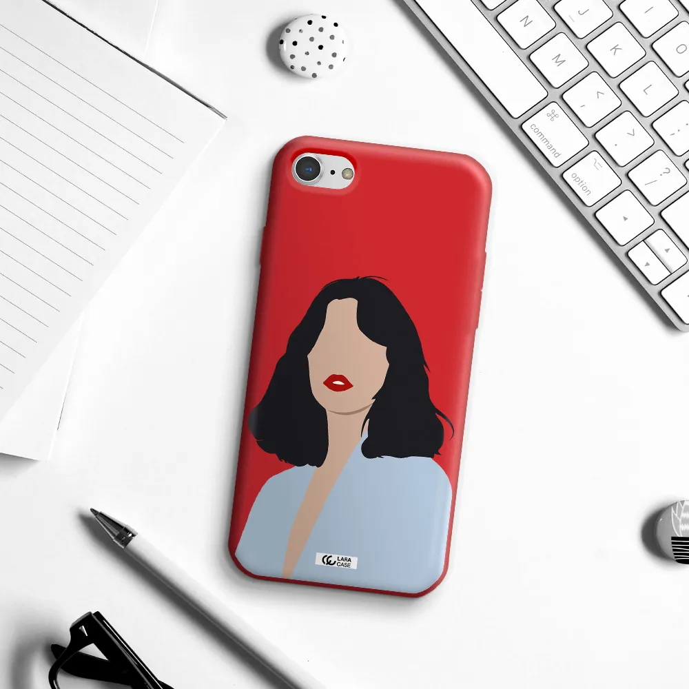 Minimalist Girl Portrait Apple iPhone 7 Silicone Imperial Red Case