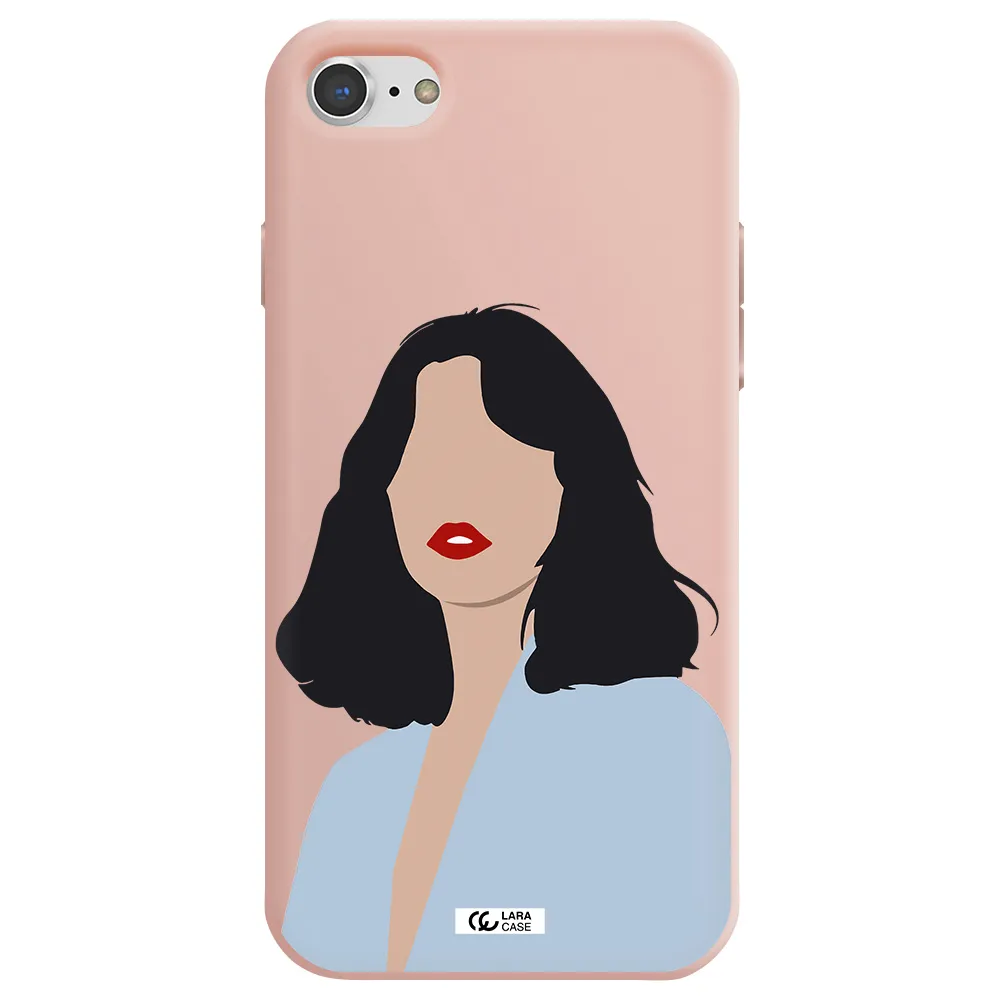 Minimalist Girl Portrait Apple iPhone 7 Silicone pastel pink Case