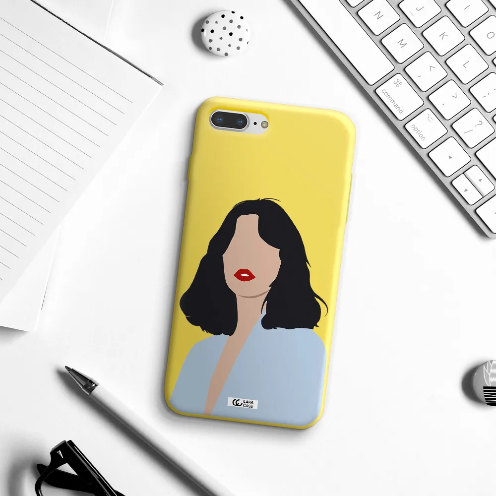 Minimalist Girl Portrait Apple iPhone 8 plus Silicone canary yellow Case