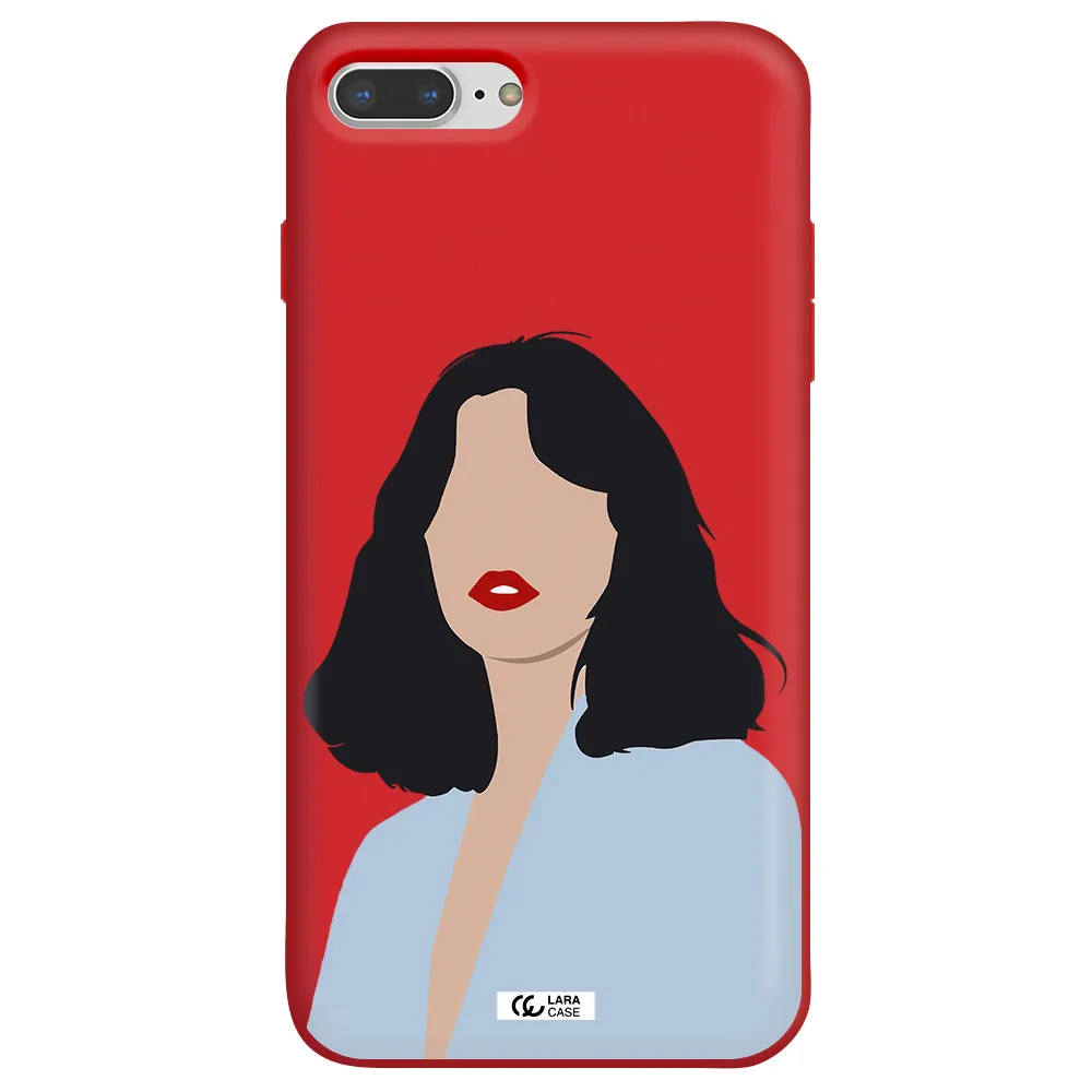 Minimalist Girl Portrait Apple iPhone 8 plus Silicone Imperial Red Case