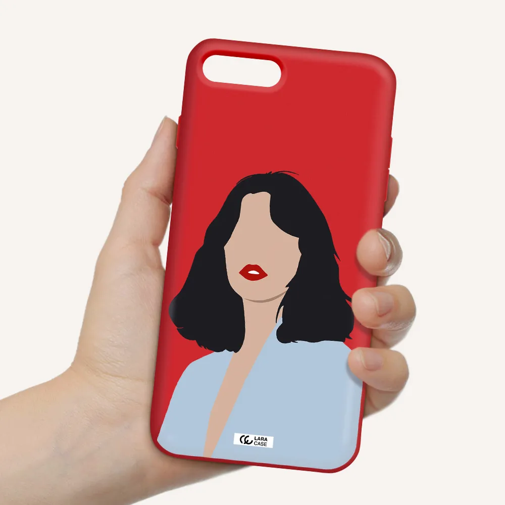 Minimalist Girl Portrait Apple iPhone 8 plus Silicone Imperial Red Case