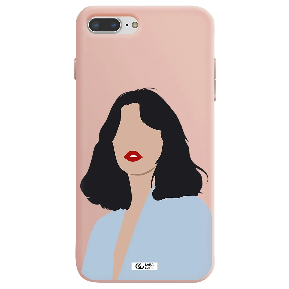 Minimalist Girl Portrait Apple iPhone 8 plus Silicone pastel pink Case