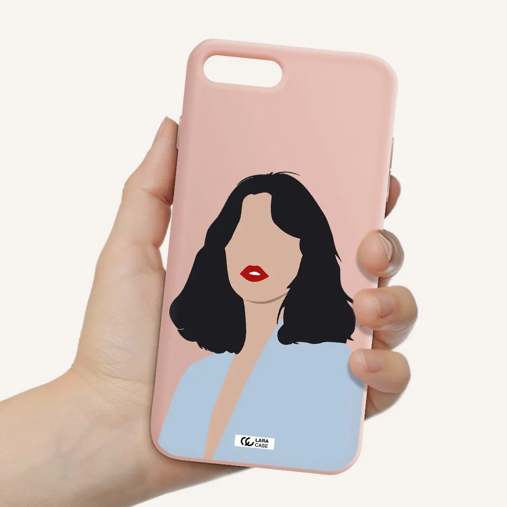 Minimalist Girl Portrait Apple iPhone 8 plus Silicone pastel pink Case