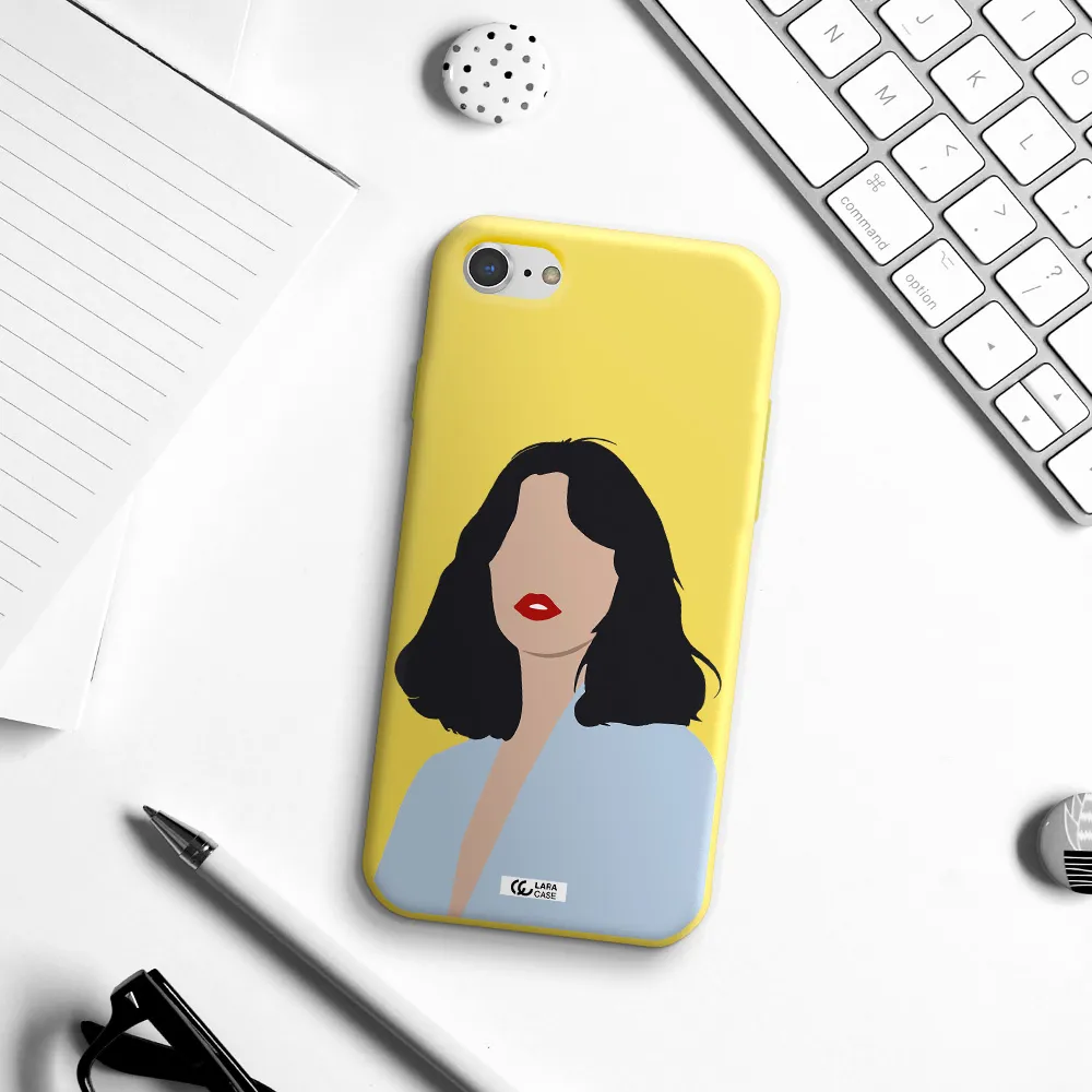 Minimalist Girl Portrait Apple iPhone 8 Silicone canary yellow Case