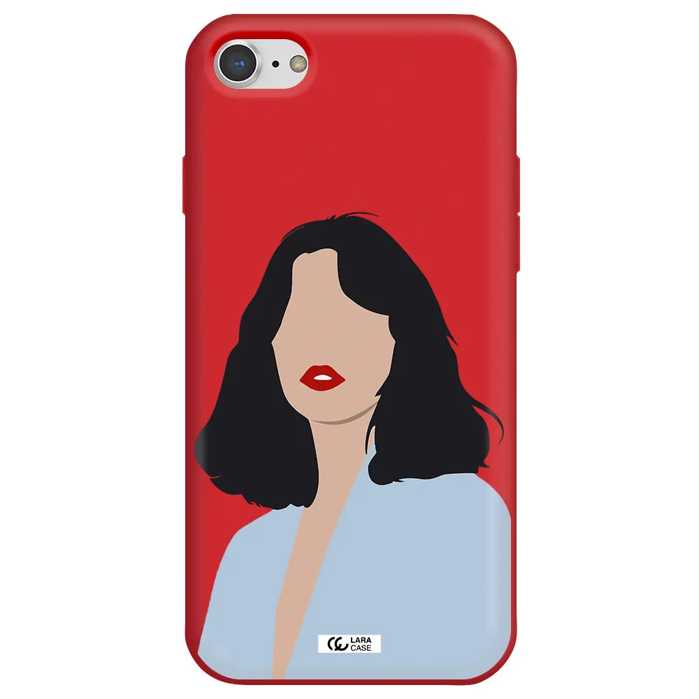 Minimalist Girl Portrait Apple iPhone 8 Silicone Imperial Red Case