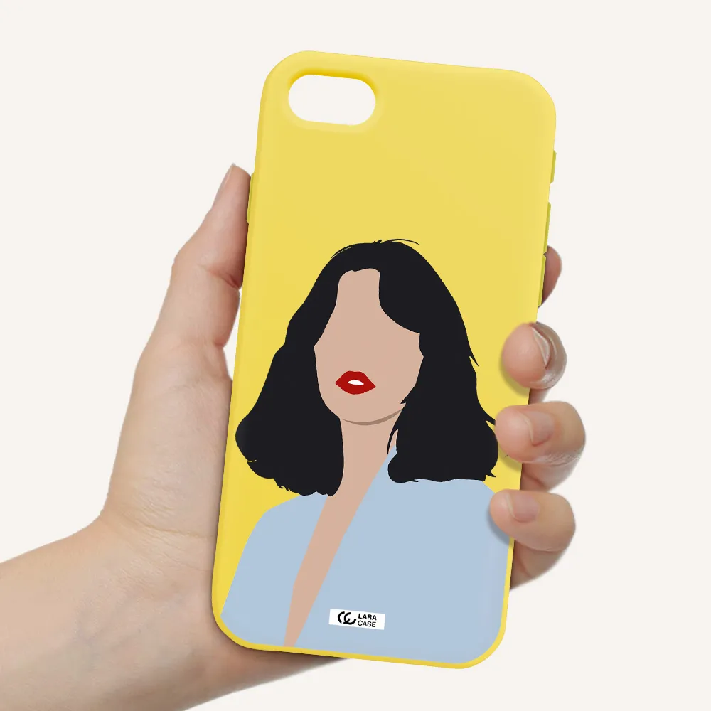Minimalist Girl Portrait Apple iPhone se 2020 Silicone canary yellow Case
