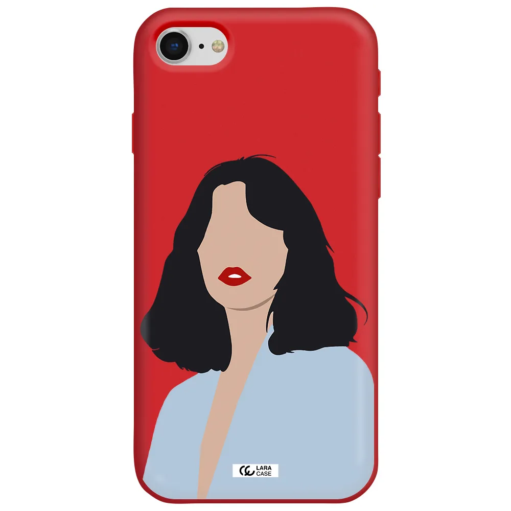 Minimalist Girl Portrait Apple iPhone se 2020 Silicone Imperial Red Case