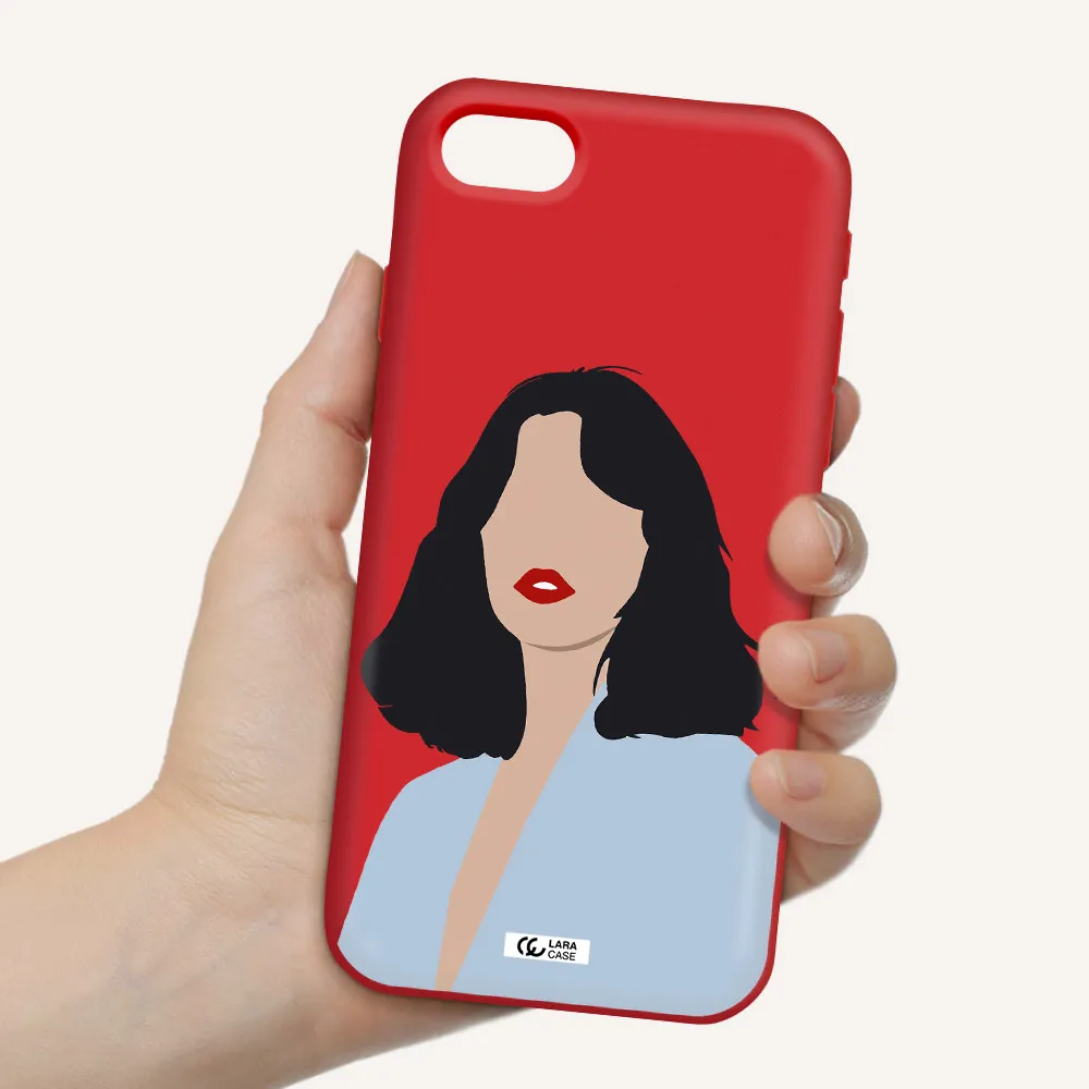 Minimalist Girl Portrait Apple iPhone se 2020 Silicone Imperial Red Case