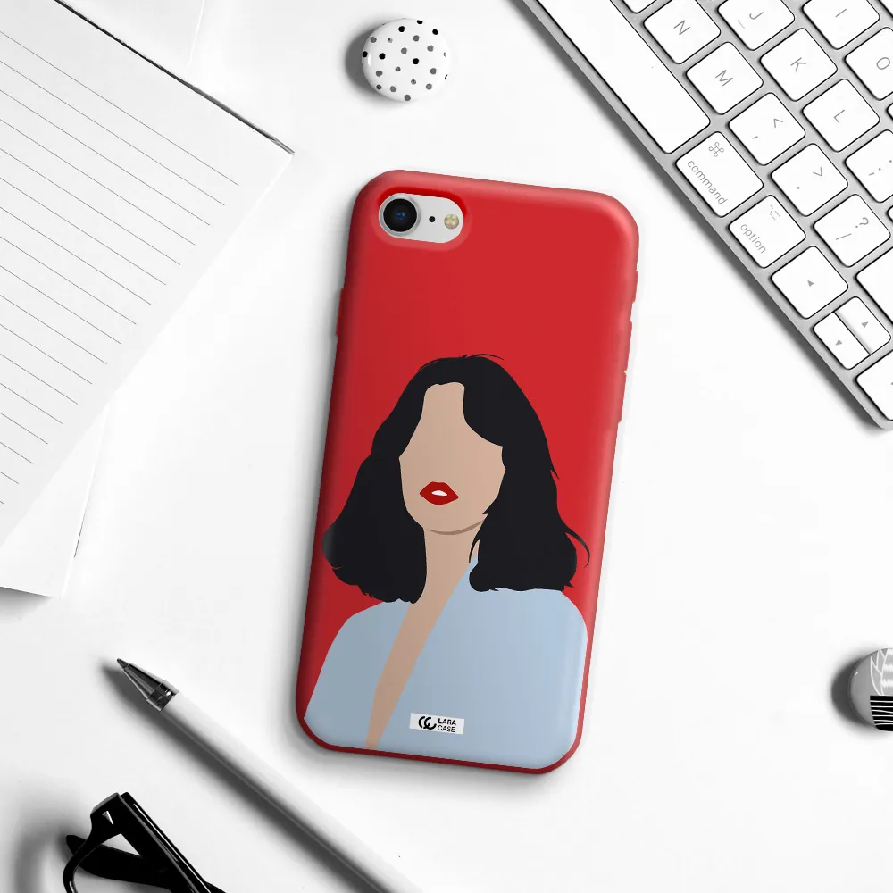 Minimalist Girl Portrait Apple iPhone se 2020 Silicone Imperial Red Case