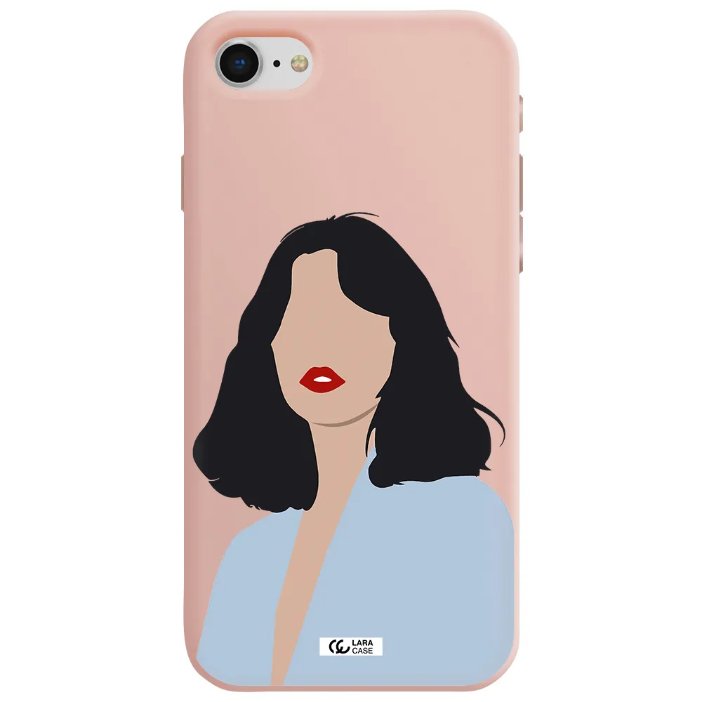 Minimalist Girl Portrait Apple iPhone se 2020 Silicone pastel pink Case