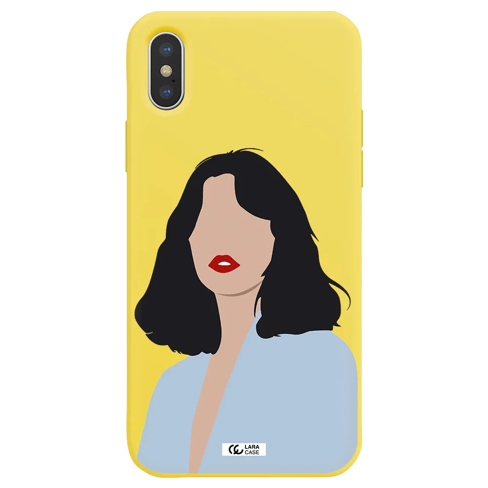 Minimalist Girl Portrait Apple iPhone X Silicone canary yellow Case