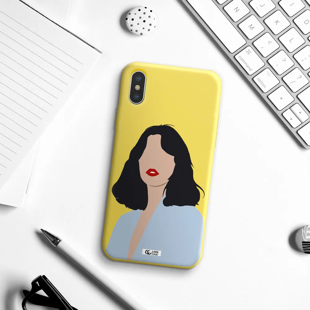 Minimalist Girl Portrait Apple iPhone X Silicone canary yellow Case
