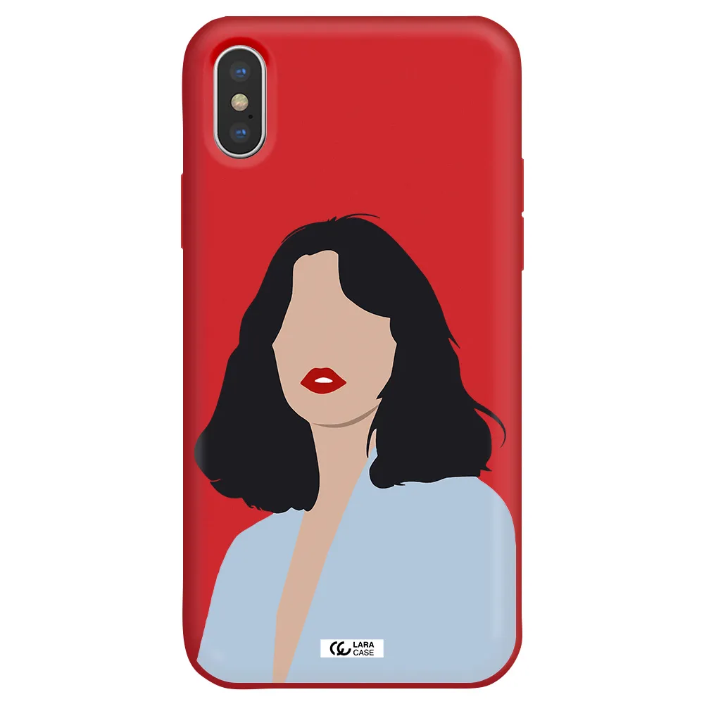 Minimalist Girl Portrait Apple iPhone X Silicone Imperial Red Case