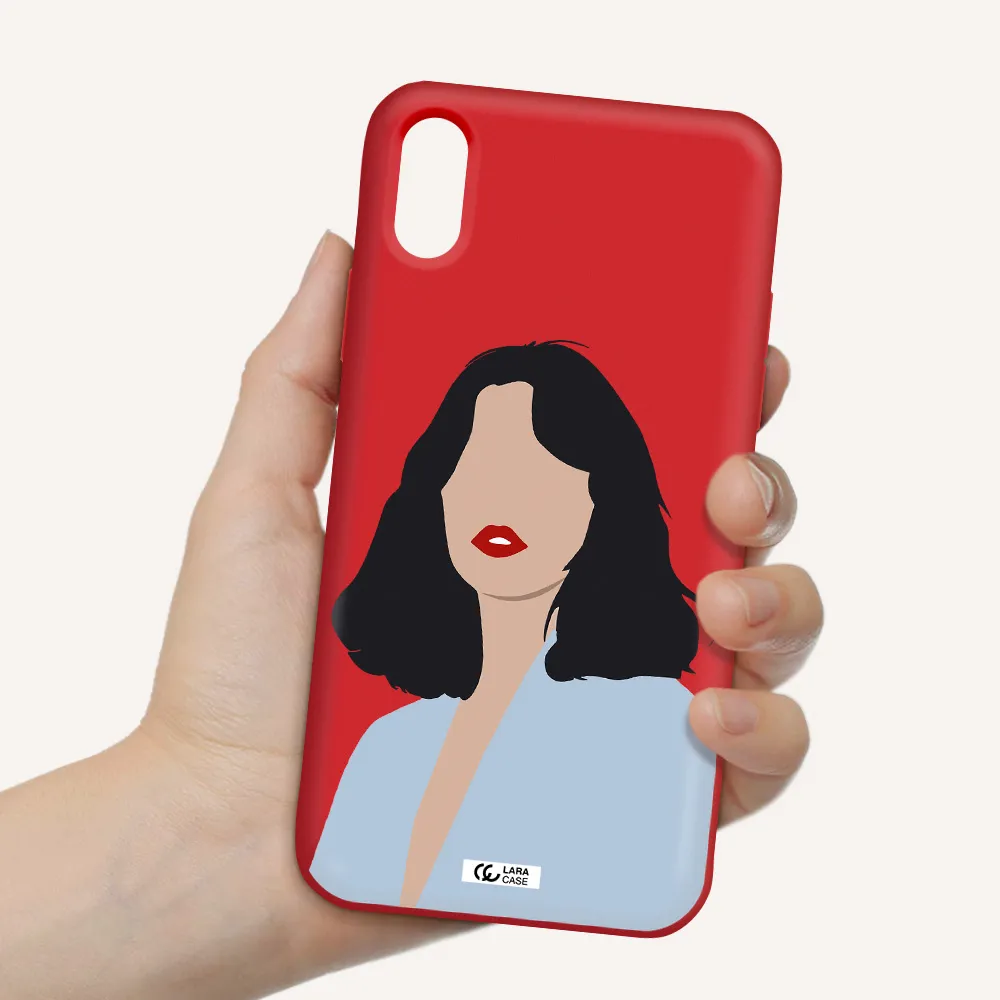 Minimalist Girl Portrait Apple iPhone X Silicone Imperial Red Case