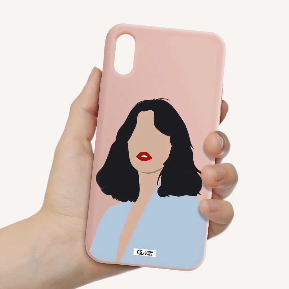 Minimalist Girl Portrait Apple iPhone X Silicone pastel pink Case