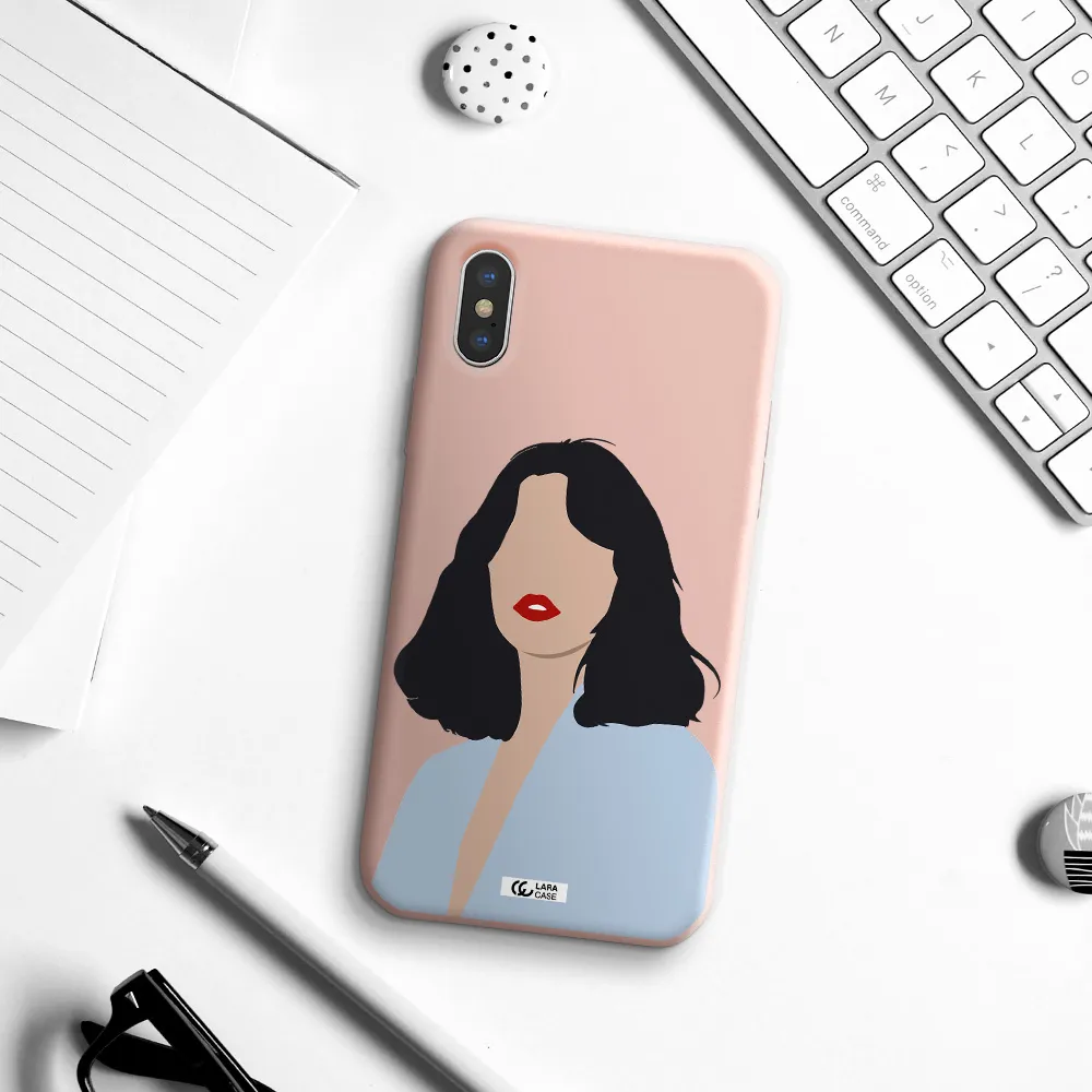 Minimalist Girl Portrait Apple iPhone X Silicone pastel pink Case