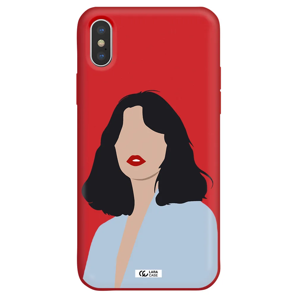 Minimalist Girl Portrait Apple iPhone XS Silicone Imperial Red Case