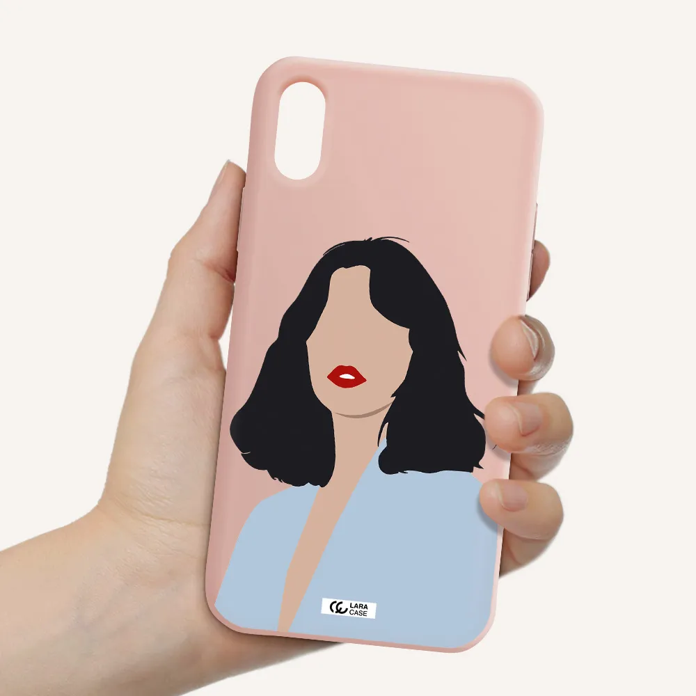 Minimalist Girl Portrait Apple iPhone XS Silicone pastel pink Case