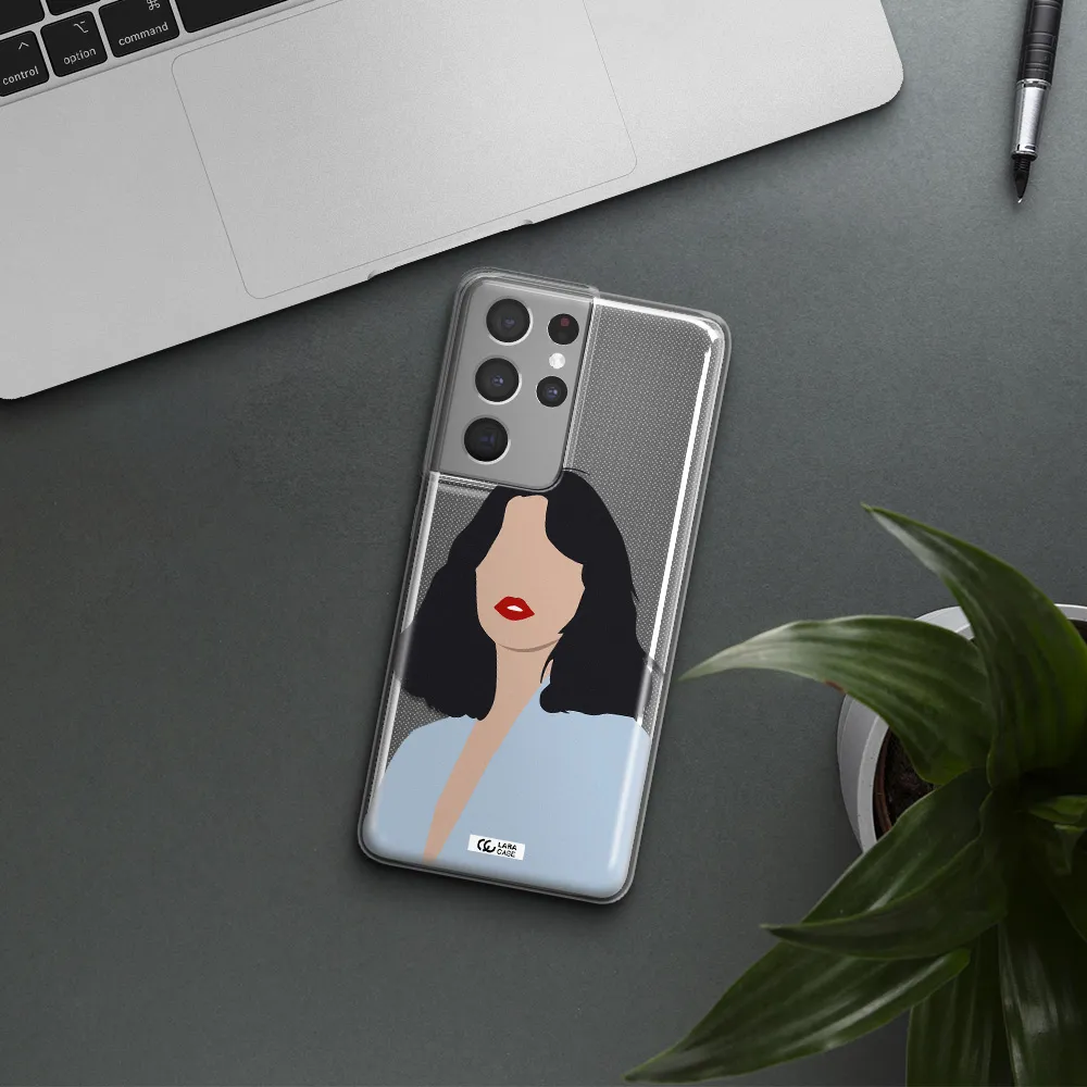 Minimalist Girl Portrait Samsung S21 Ultra Clear TPU Case