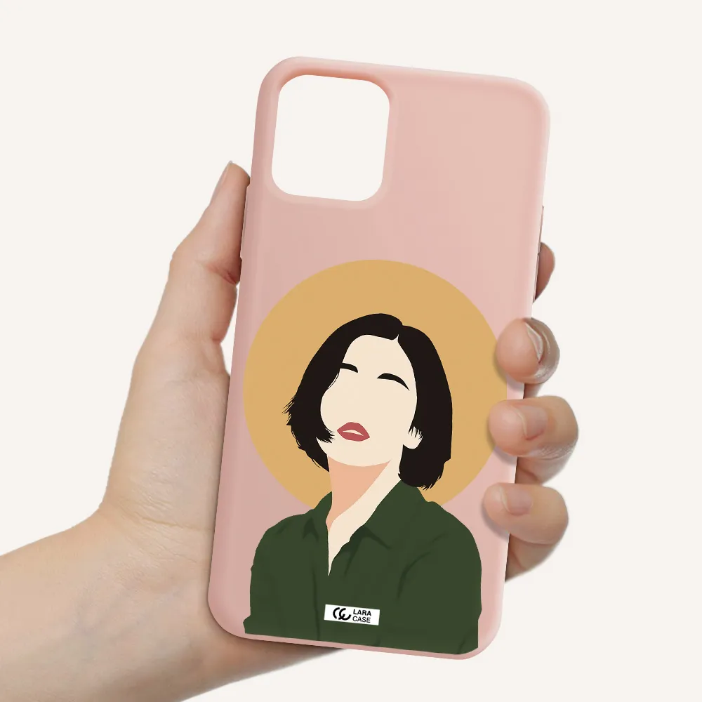Portrait Of A Girl In A Green Dress Apple iPhone 11 pro max Silicone pastel pink Case