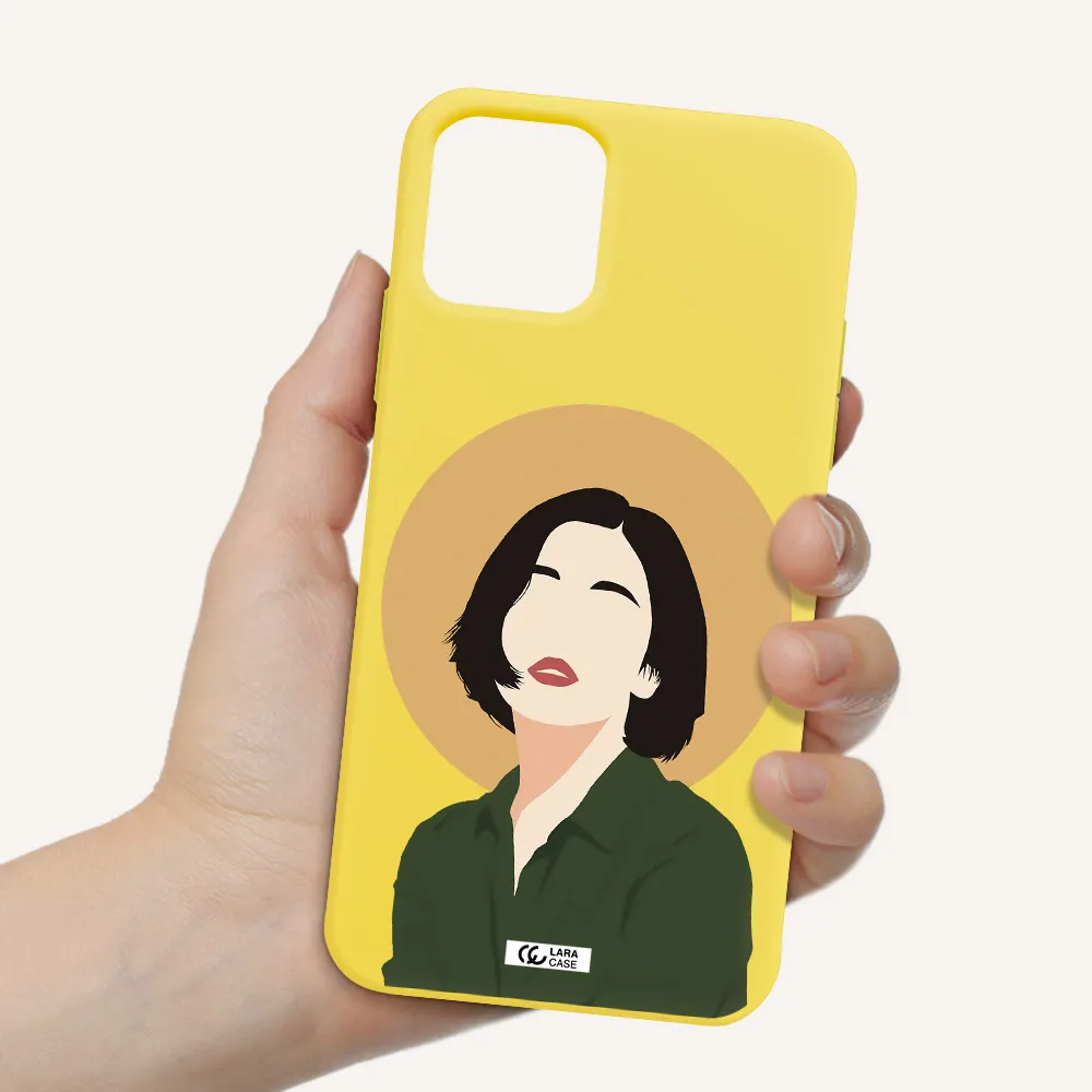 Portrait Of A Girl In A Green Dress Apple iPhone 11 pro Silicone canary yellow Case