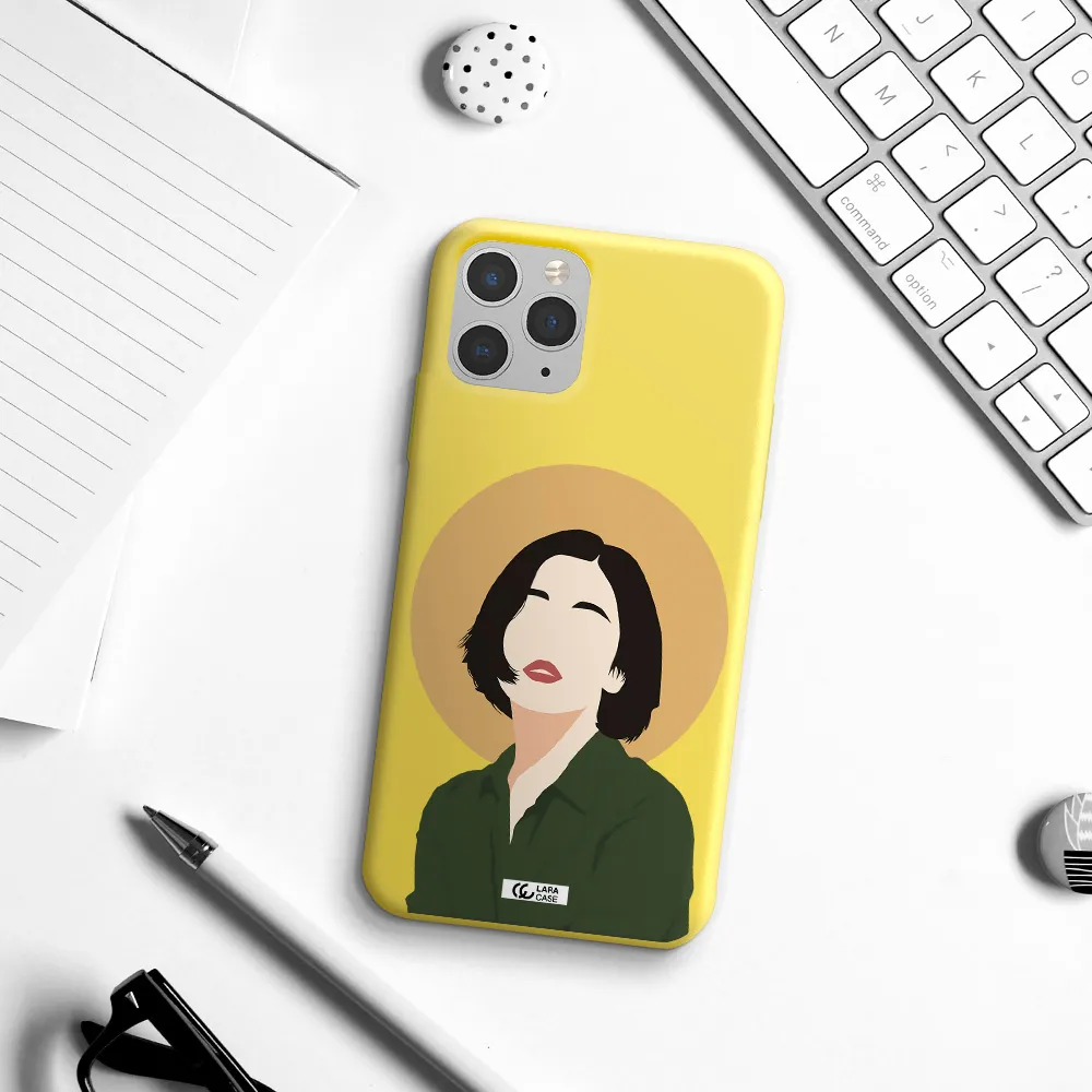 Portrait Of A Girl In A Green Dress Apple iPhone 11 pro Silicone canary yellow Case