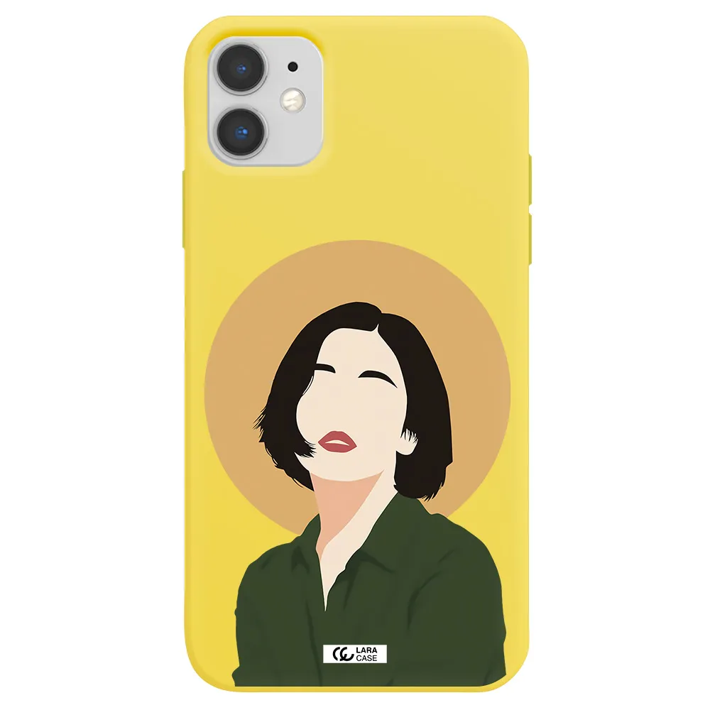 Portrait Of A Girl In A Green Dress Apple iPhone 11 Silicone canary yellow Case