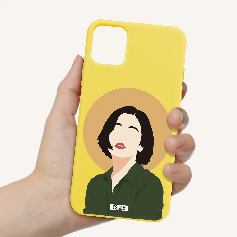 Portrait Of A Girl In A Green Dress Apple iPhone 11 Silicone canary yellow Case
