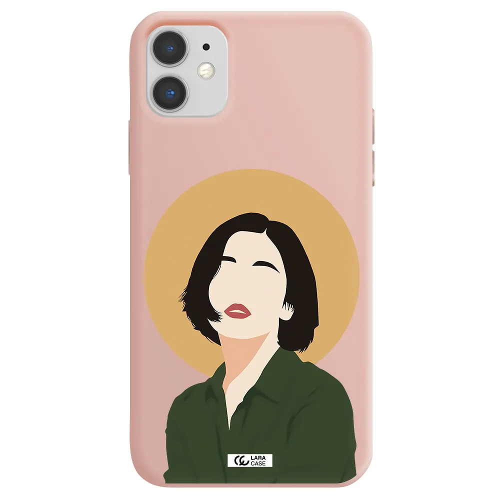 Portrait Of A Girl In A Green Dress Apple iPhone 11 Silicone pastel pink Case